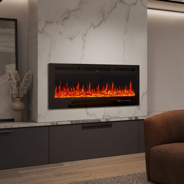 50 Inch Wall Mounted Electric Fireplace Insert Heater 9 Flame Colours 1800W