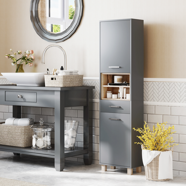 Elegant Aurora Bathroom Storage Cabinet with Open Shelves & Versatile Drawer