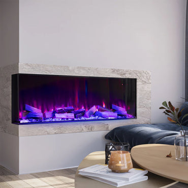 40/50/60/70-Inch 3-Sided Freestanding Electric Fireplace 12 Flame Colours and 5 Brightness Modes