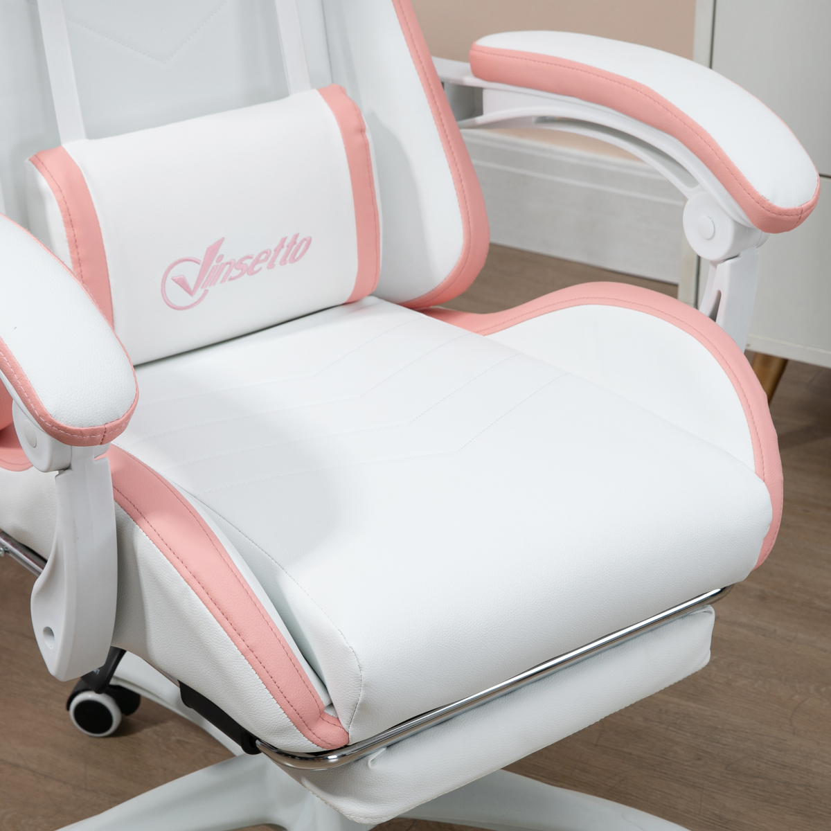 Luna Racing Style Gaming Chair with Reclining Function Footrest, Pink