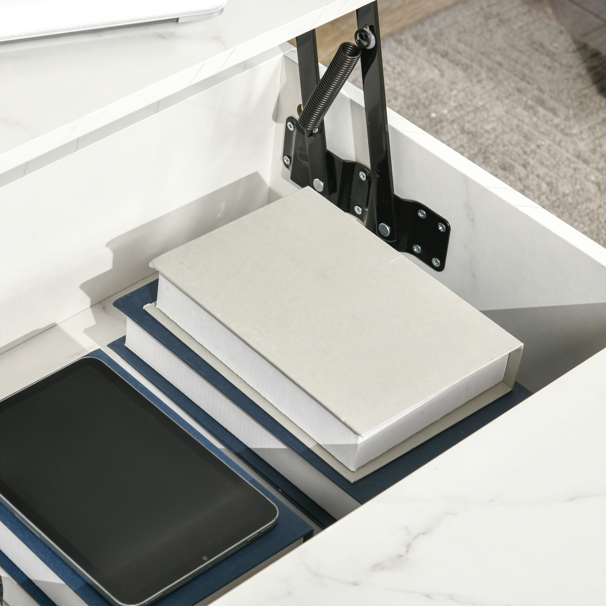 Aurora Lift Top Coffee Table W/ Hidden Storage Compartment, White