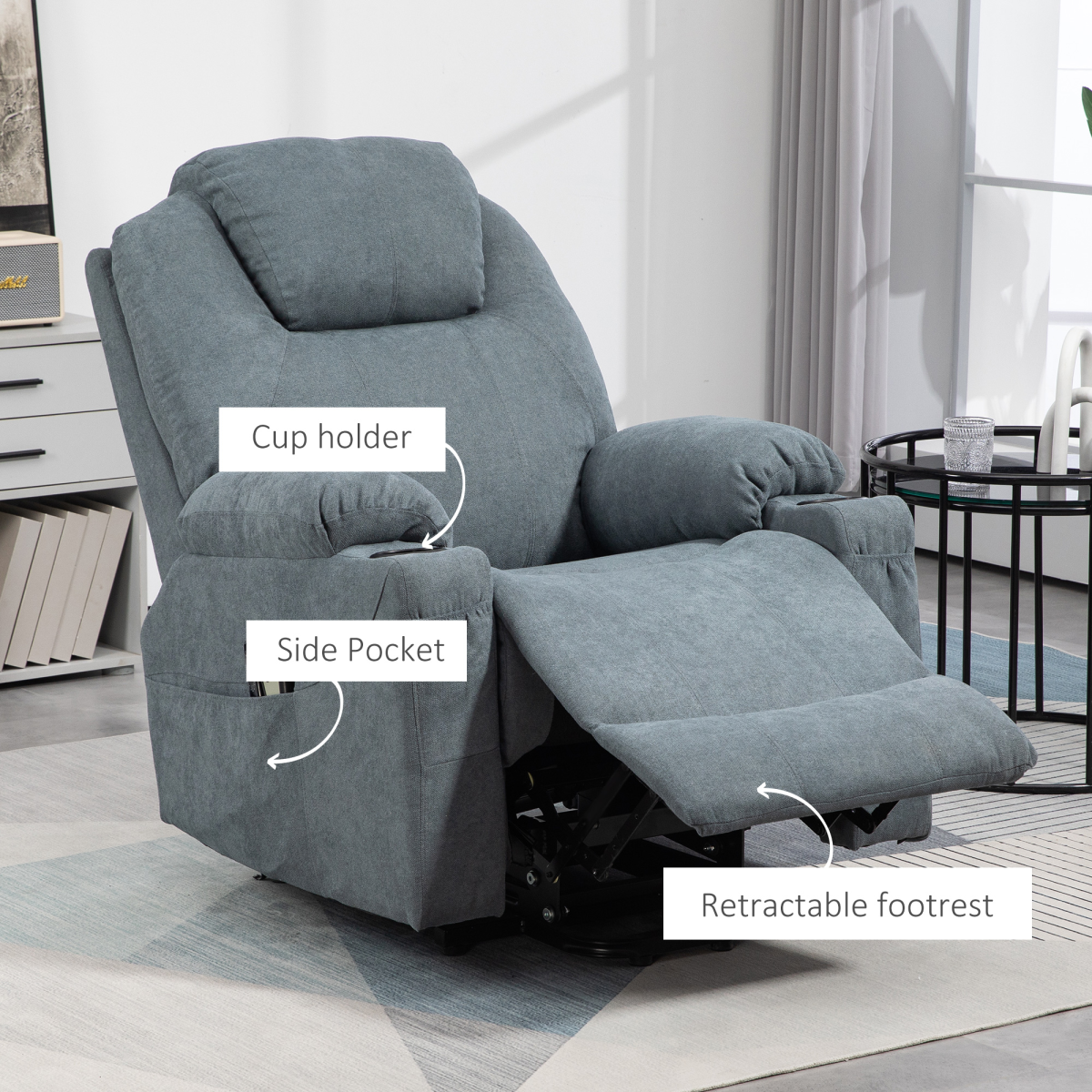 Aurora Lift Chair with Vibration Massage, Heat, Easy Assembly, Grey
