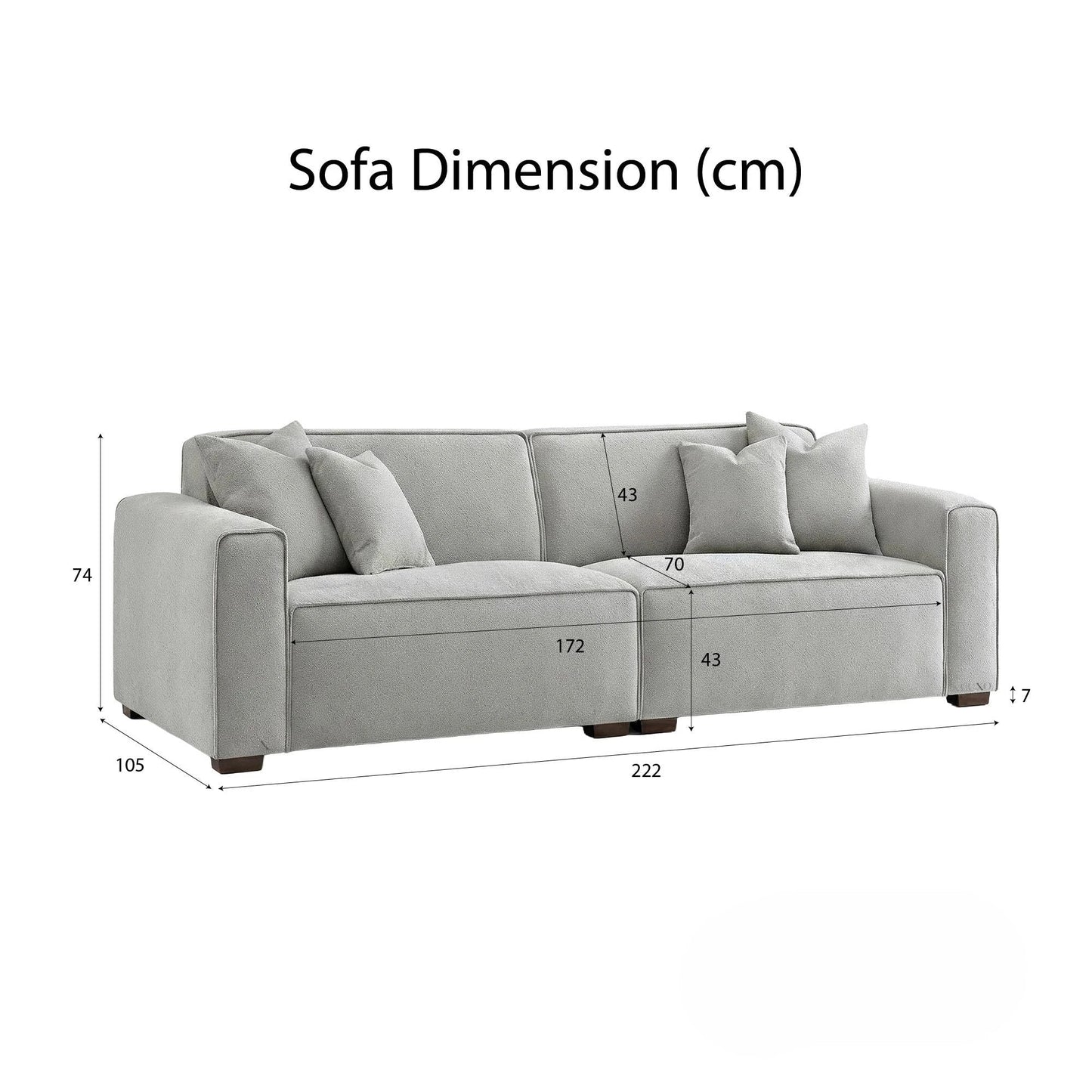 ALUXO Dakota 3 Seater Sofa In Charcoal Grey Boucle Fabric