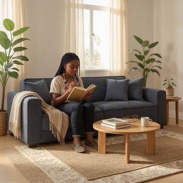 ALUXO Dakota 3 Seater Sofa In Charcoal Grey Boucle Fabric