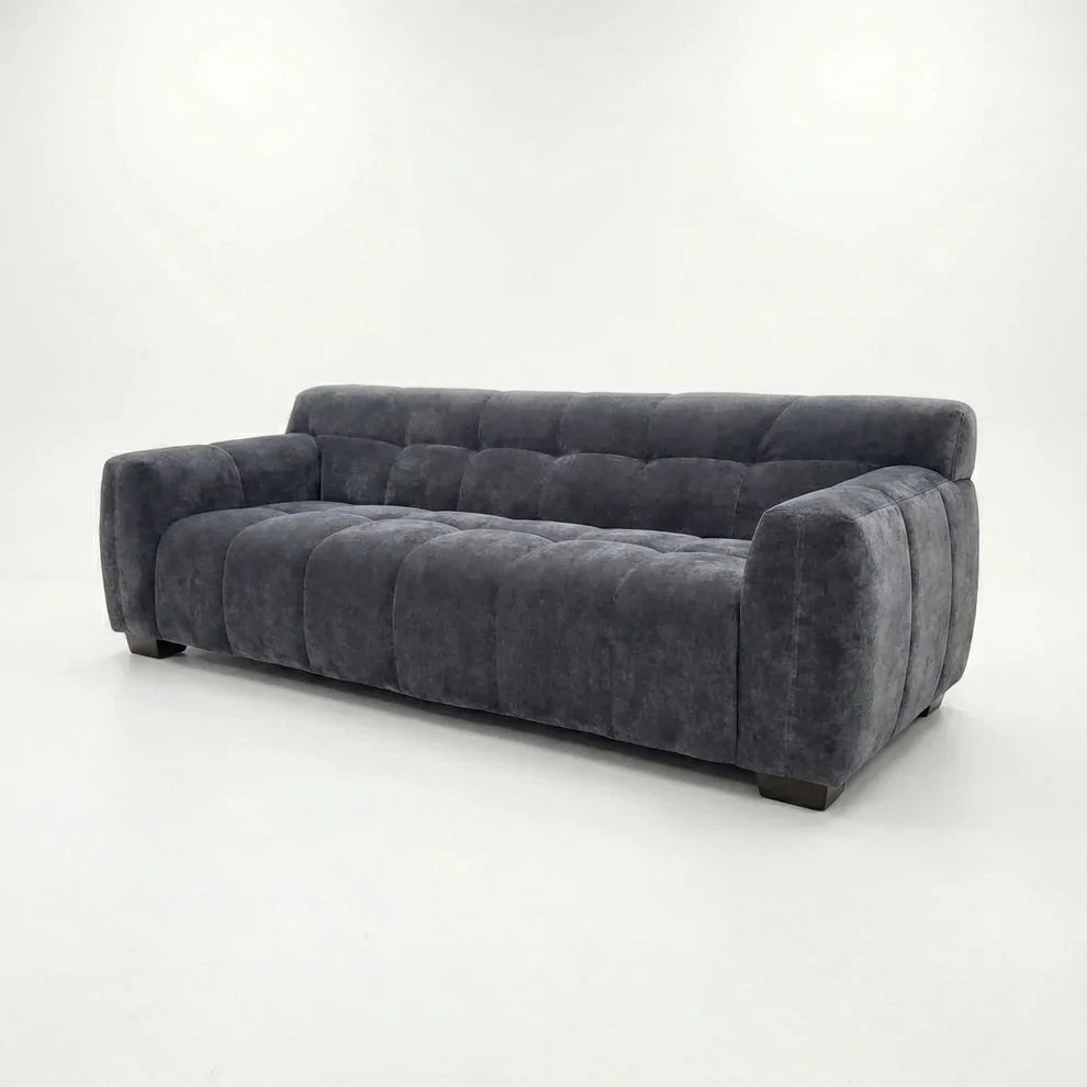 ALUXO Harlem 3 Seater Sofa In Cocoa Chocolate Velvet And Channel Stitch