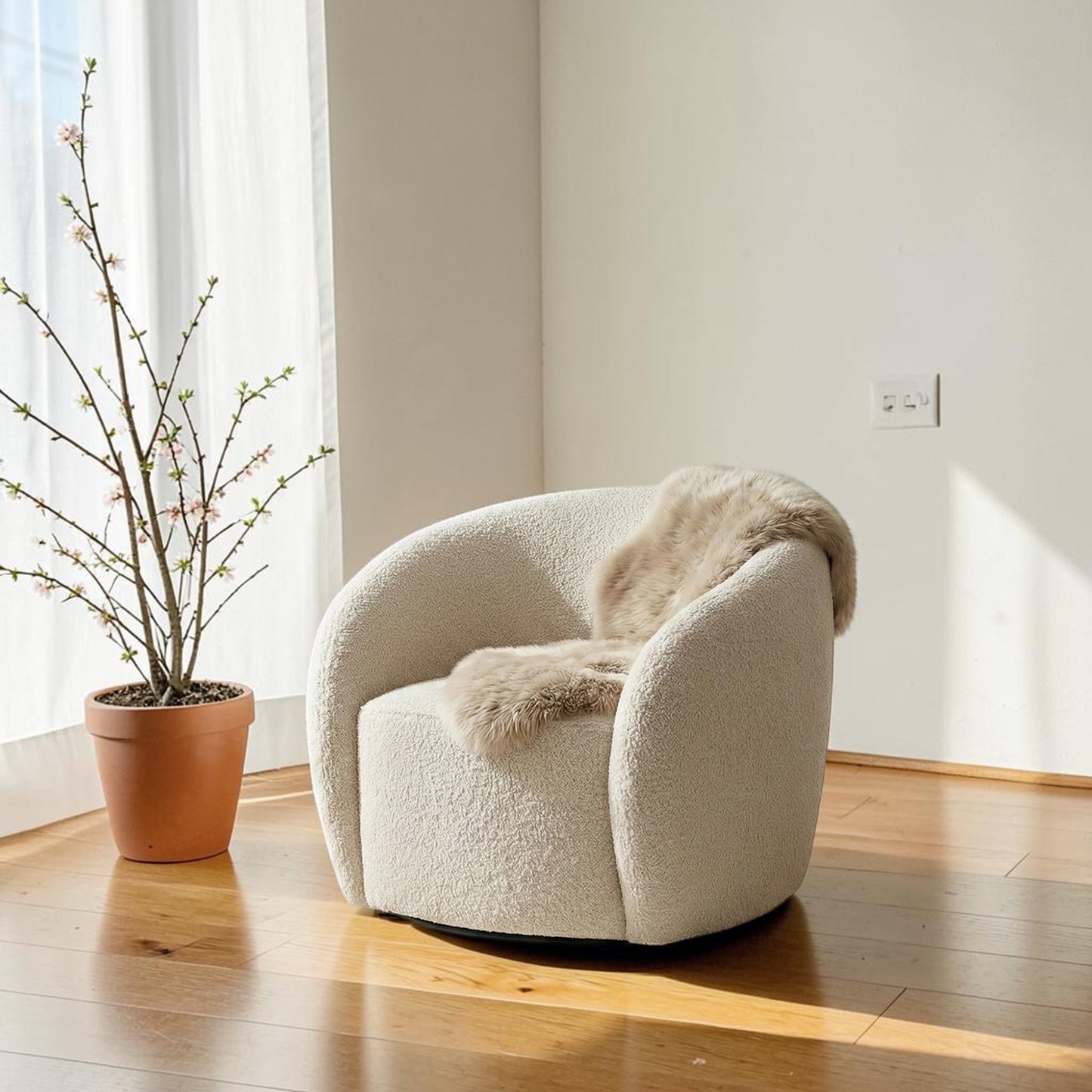 ALUXO Nolita Accent Armchair In Koala Boucle Fabric