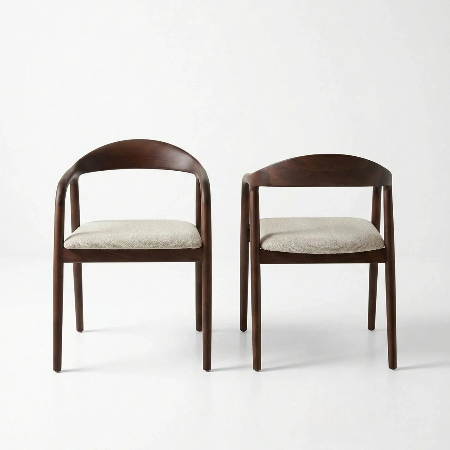 ALUXO Tess Walnut Dining Chair In Oatmeal Beige Boucle Fabric - Set Of 2