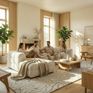 ALUXO Tribeca Bubble Left Hand Facing Corner Sofa In Oatmeal Beige Boucle Fabric