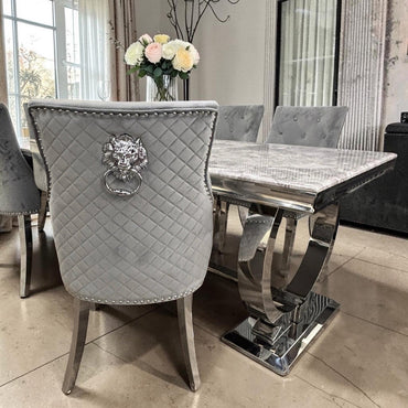 Bentley Dark Grey Velvet Dining Chair With Chrome Legs And Lion Knocker