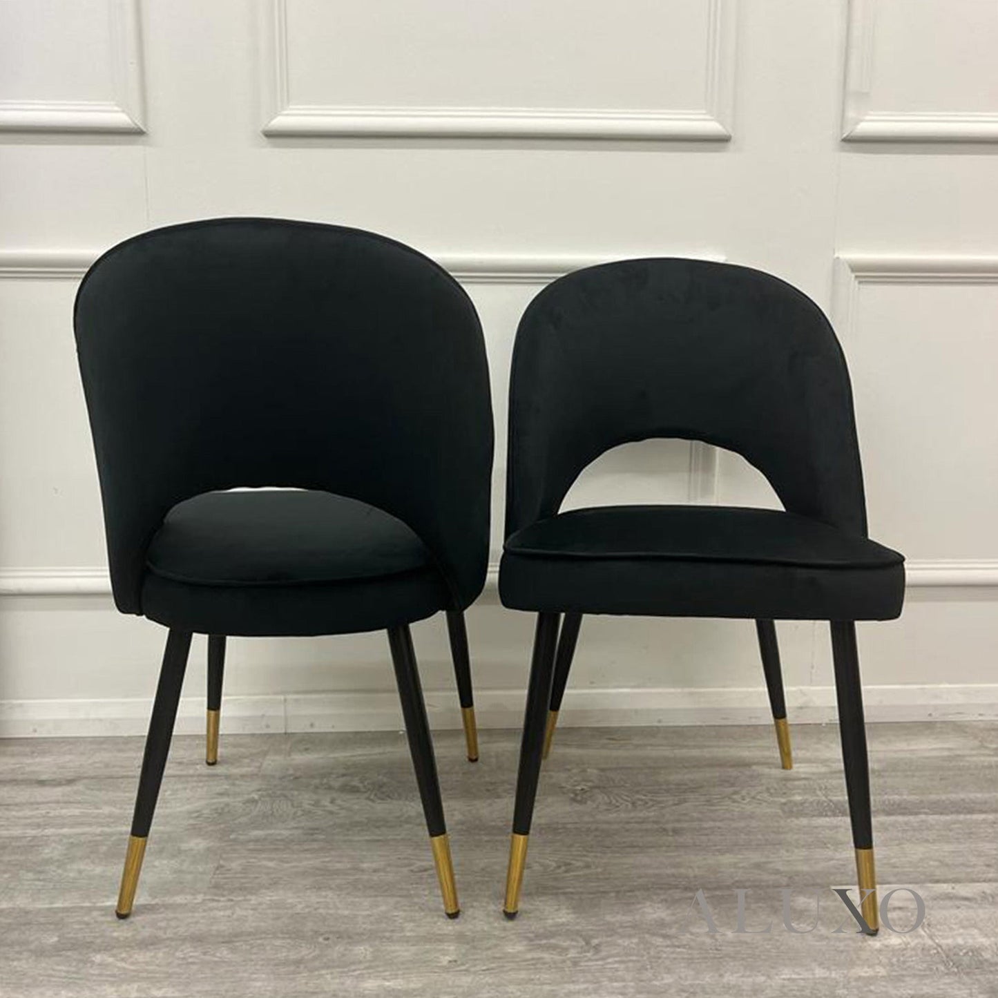 Loki 1.8m Gold Dining Set – Cream Sintered Stone Table with 4/6 Bjorn Black Velvet Chairs