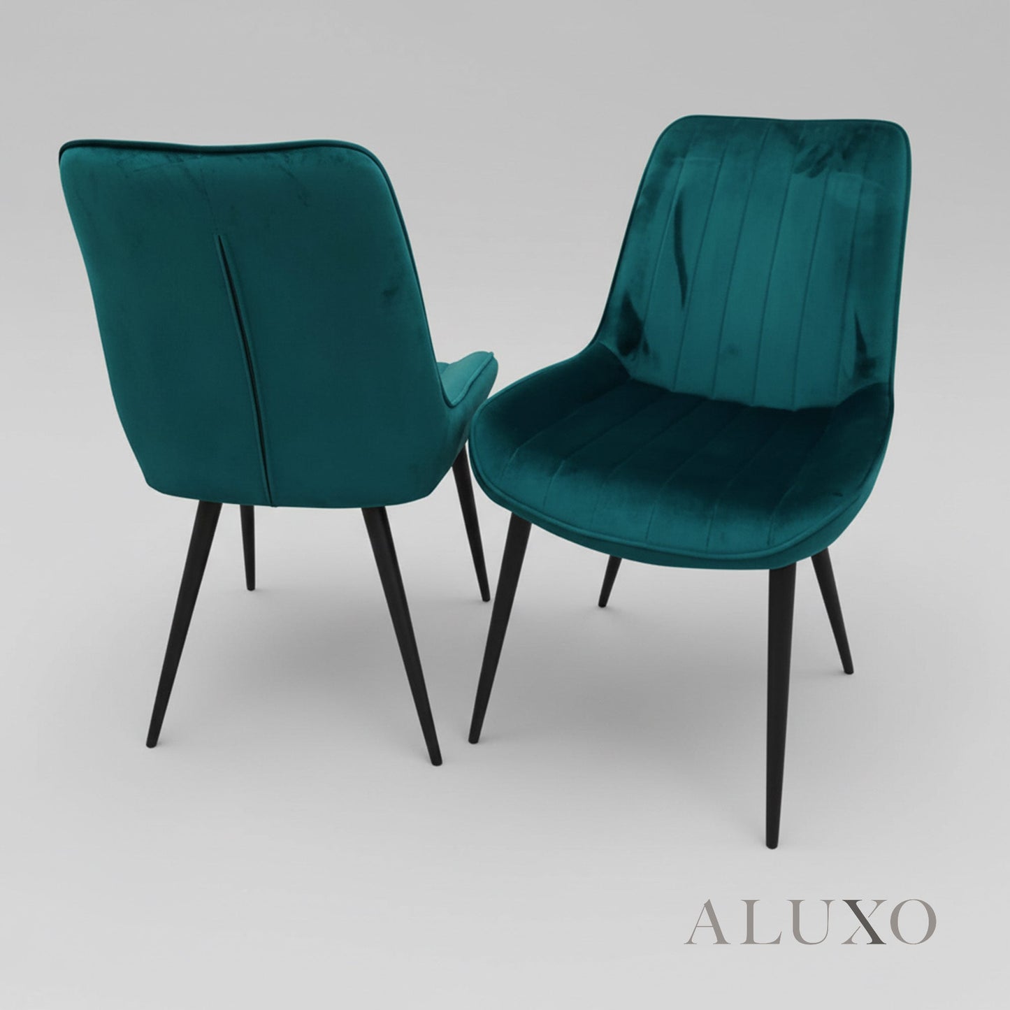 Didrik Velvet Dining Chair | Scandinavian Style, Line Stitch Back, Black Legs | Navy Blue / Cream / Teal