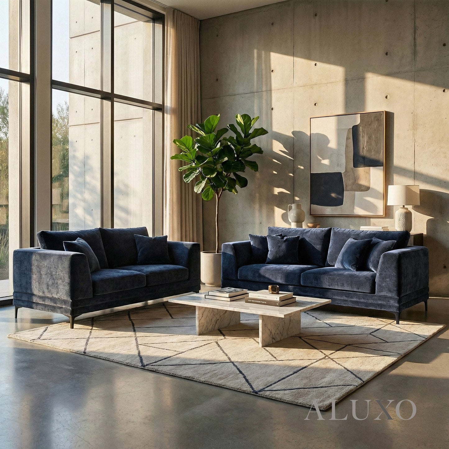 ALUXO® Lenox 2 Seater Compact Sofa – Aegean Blue Mermaid Velvet | Mid-Century Modern
