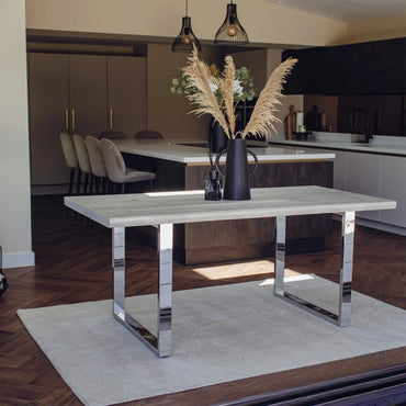 Luxury Ivar 180cm Slimline Light Pine Wood Dining Table With Chrome Legs