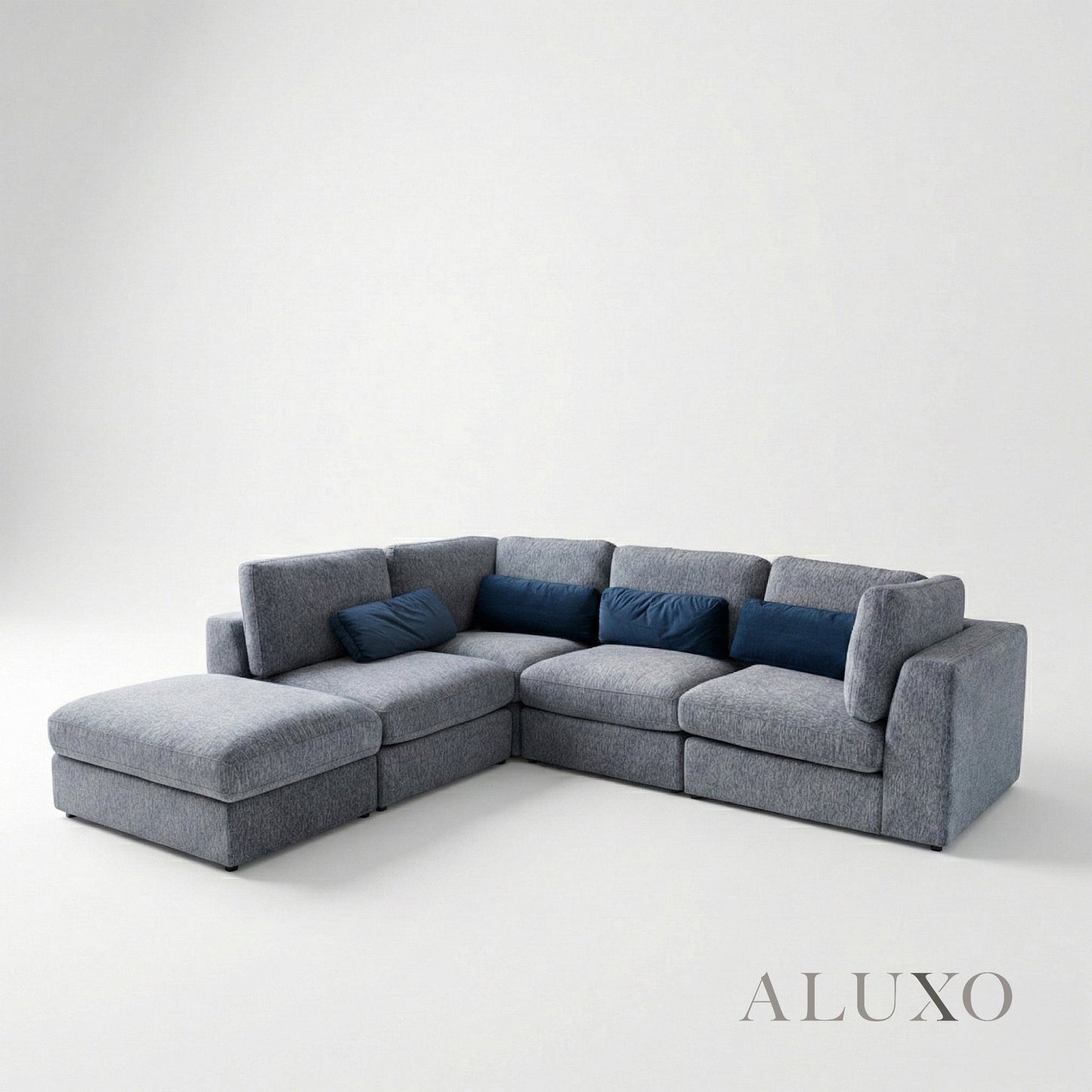 Madison 4+1 Seater Modular Sofa – Blue Chenille | Includes Storage Footstool