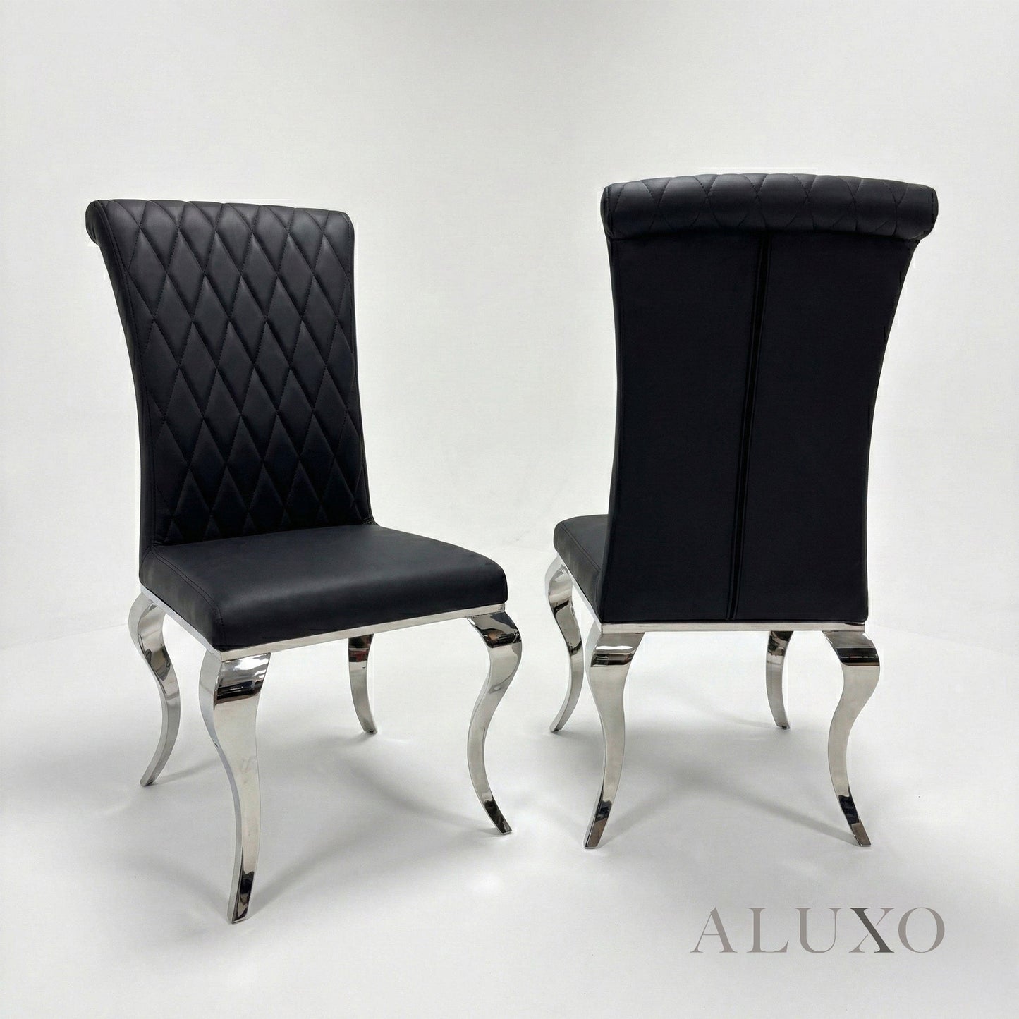 Valdemar 1.6m Black Sintered Stone Dining Set โ Chrome Pedestal Base with 4/6 Niklas Leather Chairs