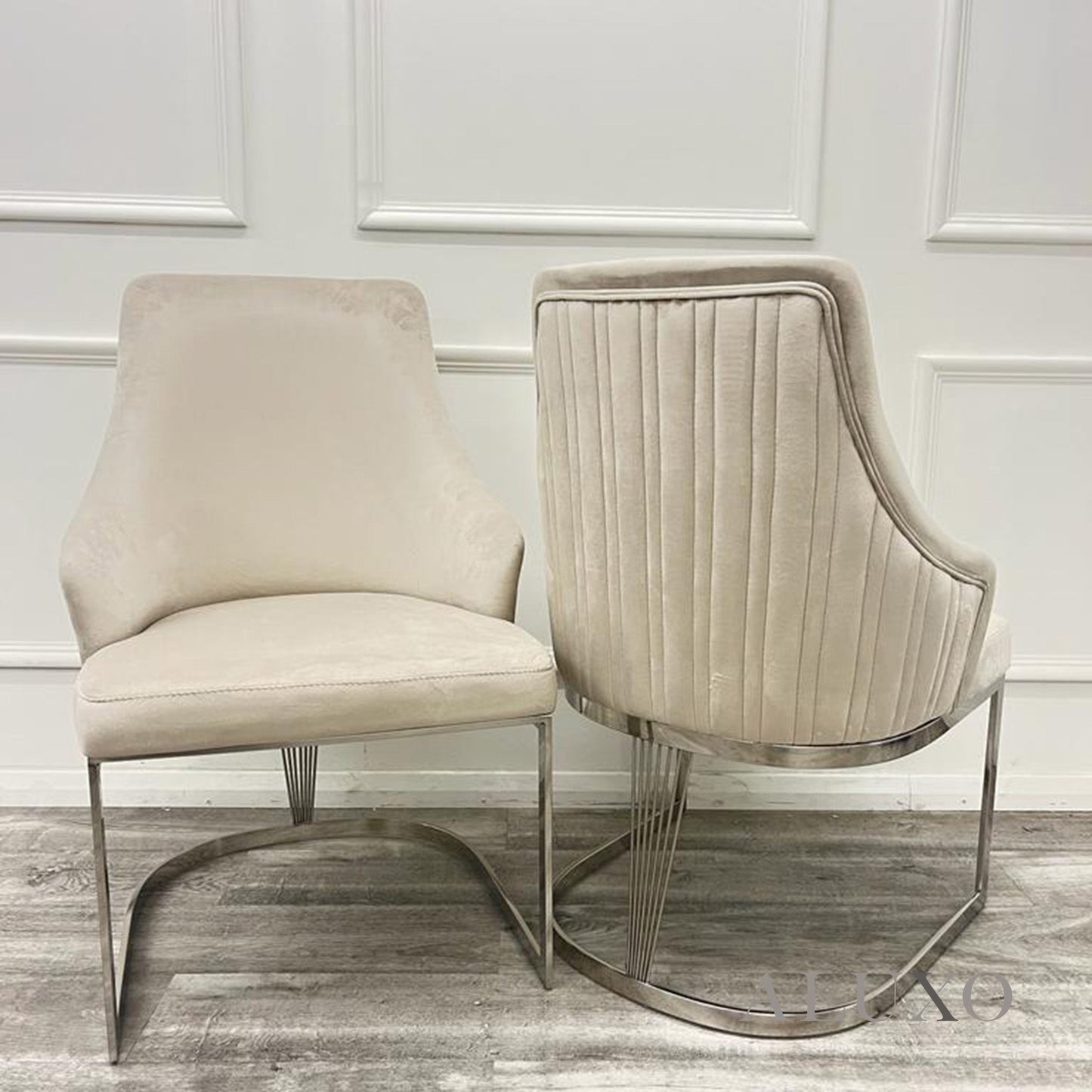 Ivar 1.8m Slimline Chrome Dining Set – Solid Pine Wood Table with 4 Olivia Velvet Chairs