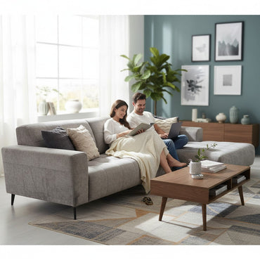 Oslo Open 2 Piece Plan Sofa In Silver Grey Velvet Fabric