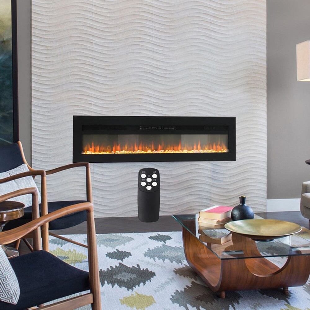 40/50/60 Inch Black/White Electric Fireplace 1800W Wall Mounted Heater With Installation Kit Wall Mounted Fireplaces Living and Home Black 70inch