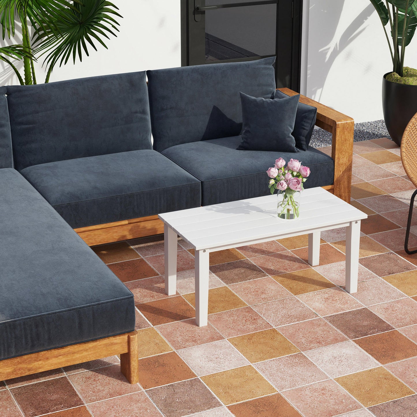 Esterno HDPE Rectangle Garden Coffee Table, Slatted Outdoor Table, White