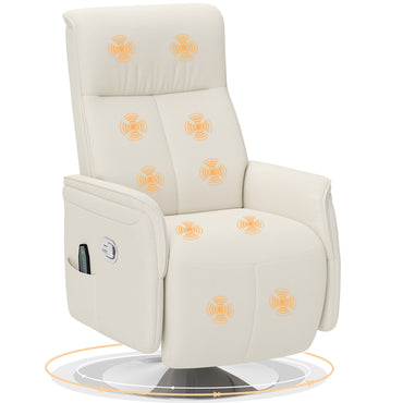 Aurora Cream White Massage Reclining Chair with Adjustable Backrest & 10 Modes