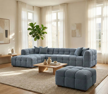 ALUXO Tribeca Bubble Upholstered Footstool In Iron Grey Boucle Fabric