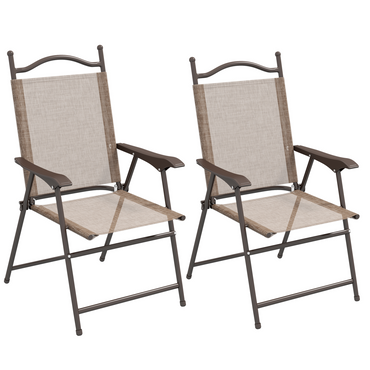 Esterno Folding Chairs Set, Breathable Mesh Fabric Seat, Mixed Brown
