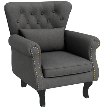 Aurora Vintage Armchair Wingback Accent Chair with Naihead Trim Dark Grey
