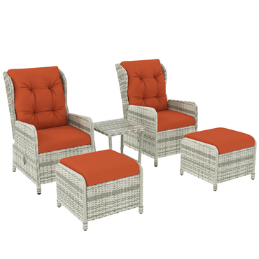 Esterno Recliner Rattan Garden Furniture w/ Two-tier Table, Orange