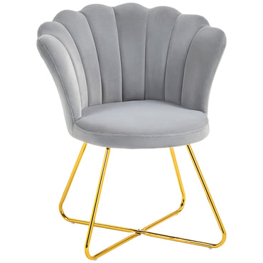 Aurora Accent Chair, Velvet Armchair with Lotus Backrest, Steel Legs