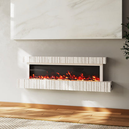 47/59 Inch Wall Mounted Electric Fireplace with Faux Stone Mantel, WiFi, Remote & LED Flames