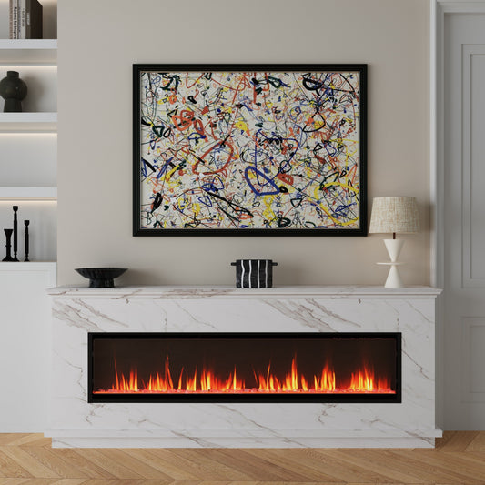 40/50/60inch Black Wall Mounted & Recessed Electric Fireplace with Adjustable Flame & Brightness