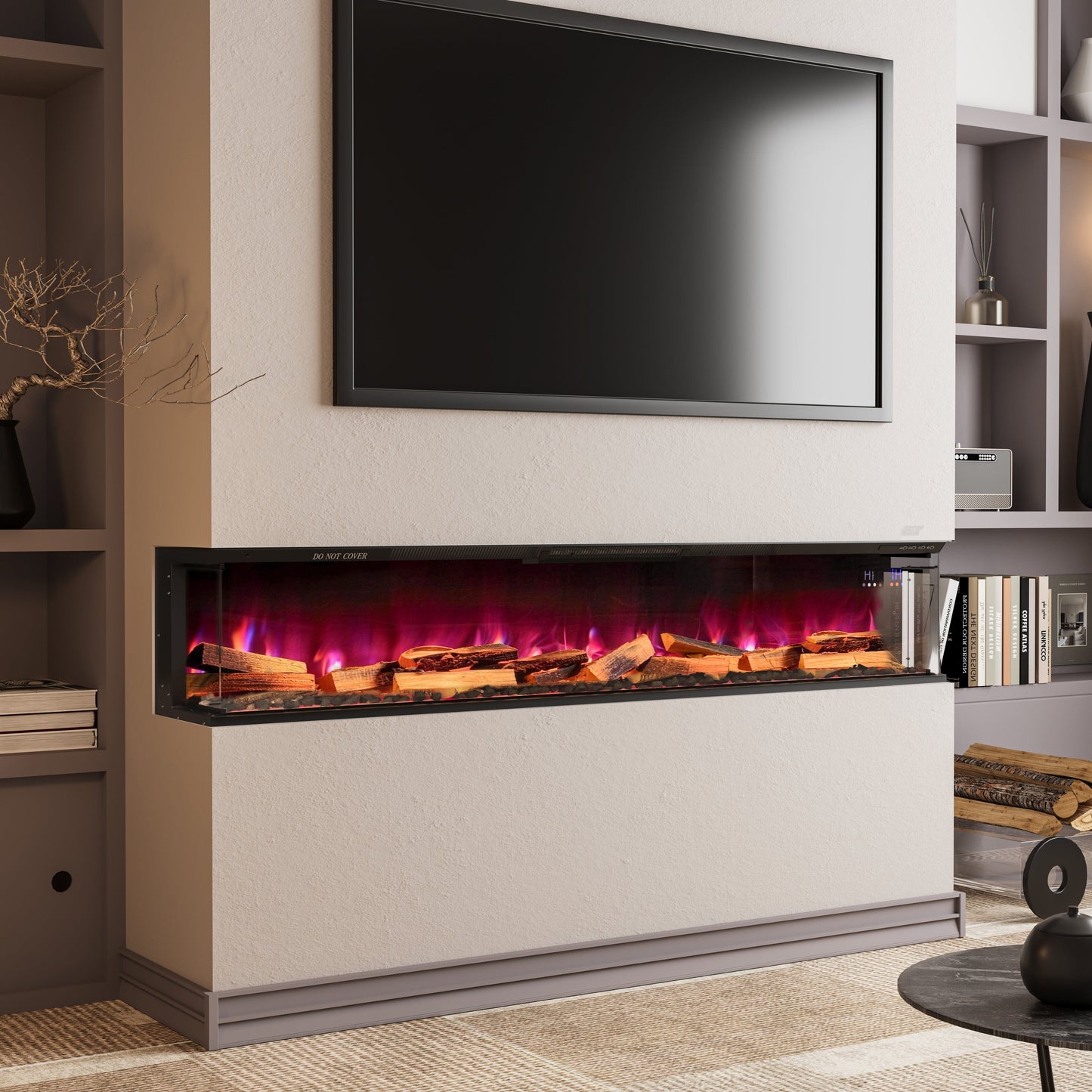 40/50/60/70-Inch 3-Sided Freestanding Electric Fireplace 12 Flame Colours and 5 Brightness Modes Electric Fireplace Living and Home 70 inch Version A - Firewood 