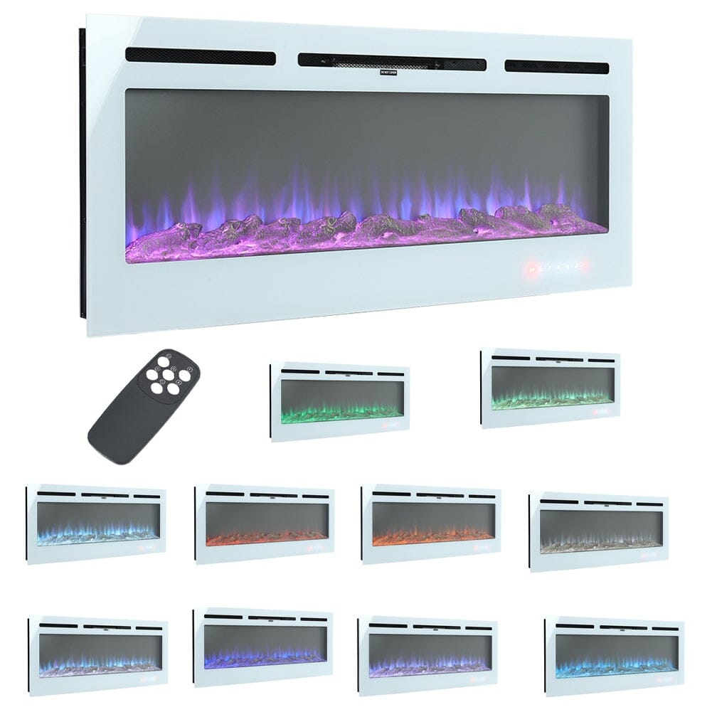 60 Inch Wall Mounted Fireplaces Recessed Fireplace 1800W White 5120BTU Electric Heaters