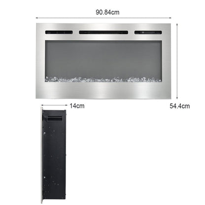 60 Inch Electric Fireplace Silver Recessed Fire with 12 LED Flame Colour