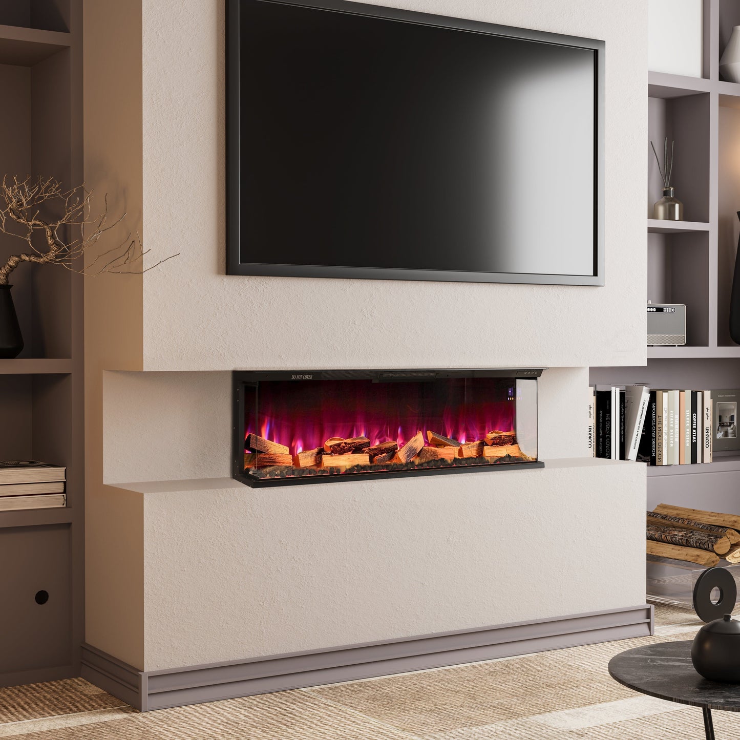 40/50/60/70-Inch 3-Sided Freestanding Electric Fireplace 12 Flame Colours and 5 Brightness Modes Electric Fireplace Living and Home 40 inch Version A - Firewood 