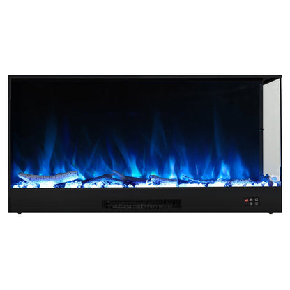 46/60inch L-Shaped Electric Fireplace – WiFi Control, LED Display, Resin Logs & Crystal Stones with Heating