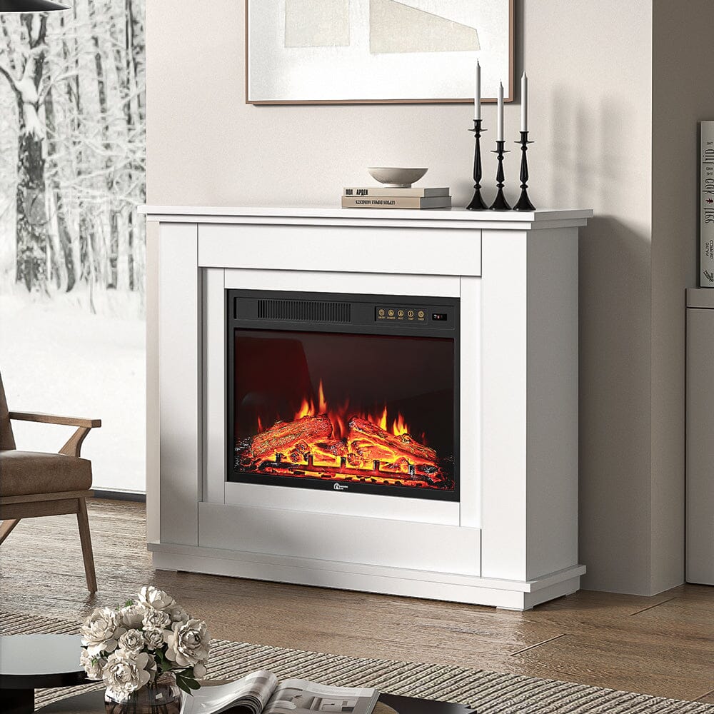 39 Inch Electric Freestanding Fireplaces White Wooden Mantel