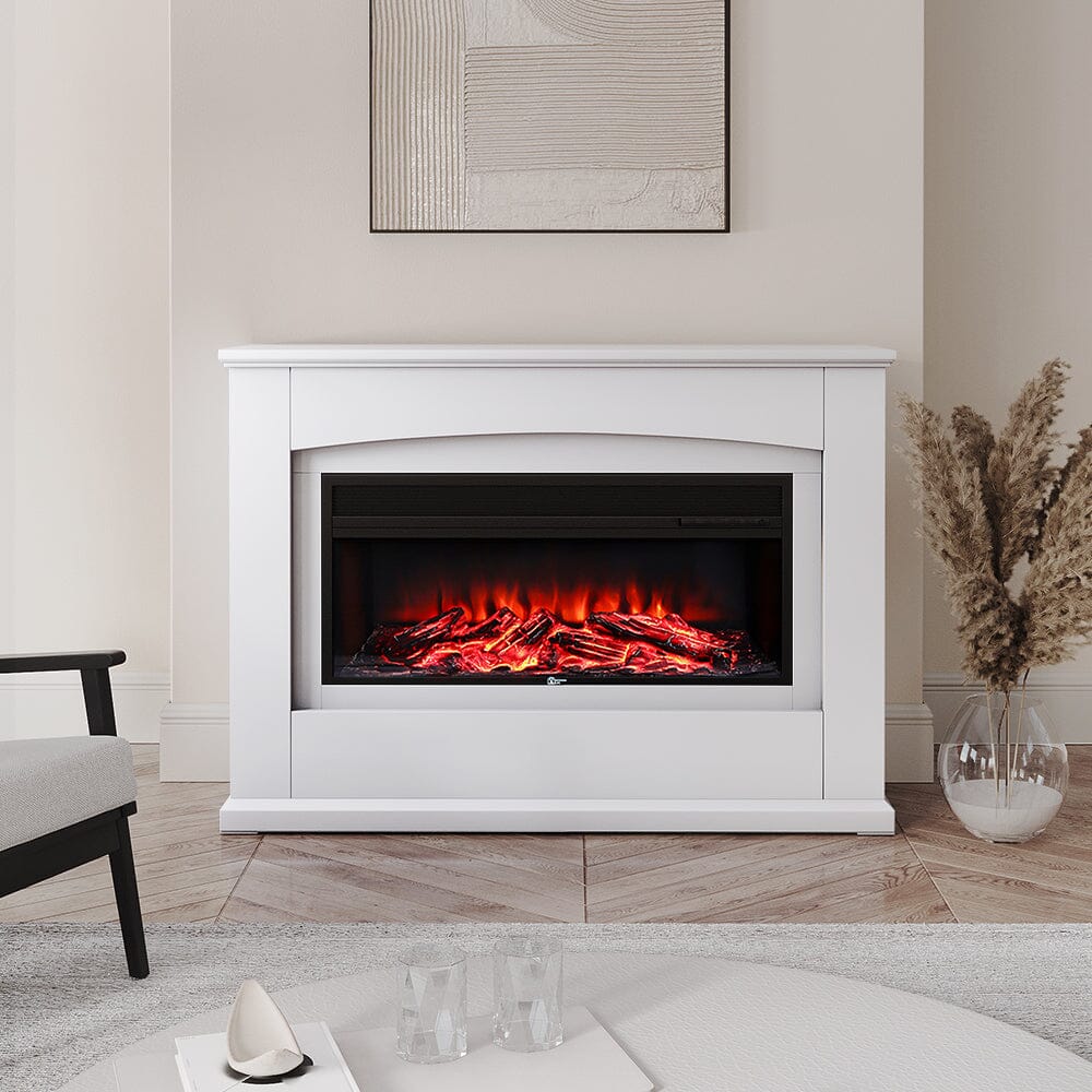 39/48 Inch White Electric Fireplace Suite 1800W with Ambient Light 1/7 LED Colours