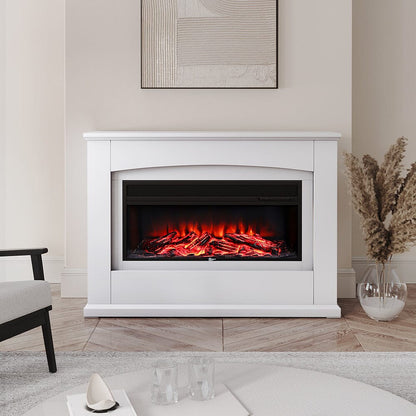 39/48 Inch White Electric Fireplace Suite 1800W with Ambient Light 1/7 LED Colours