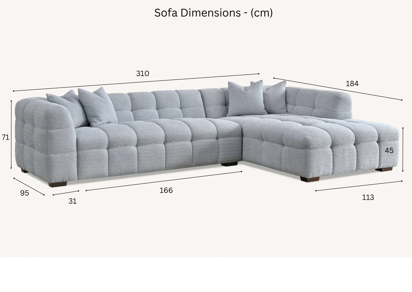 Tribeca Corner Group in Oatmeal Cream Boucle Fabric Sofa
