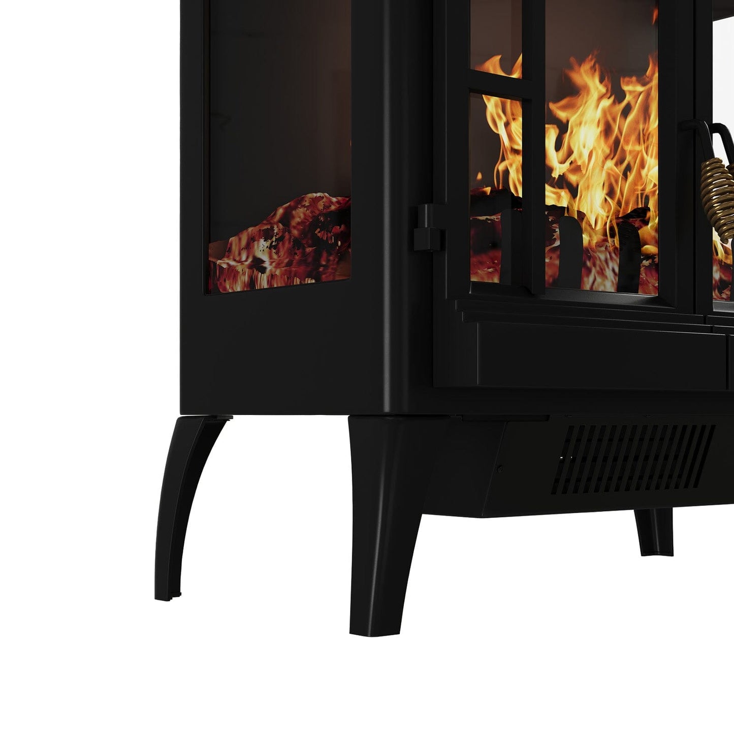 Black Freestanding Electric Fireplace Heater with Adjustable Flame Brightness