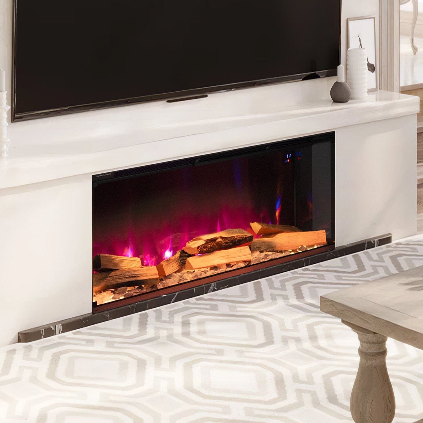 40/50/60/70-Inch 3-Sided Freestanding Electric Fireplace 12 Flame Colours and 5 Brightness Modes