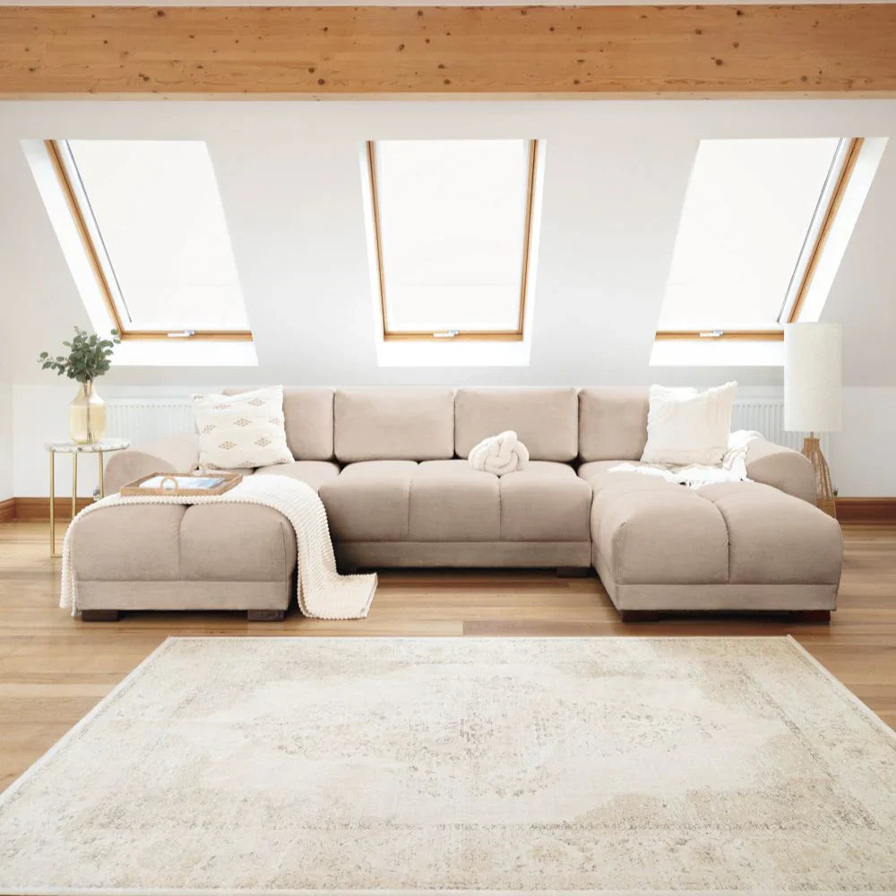 Zara Corner U Shape Cinema Mocha Plush Velvet Sofa