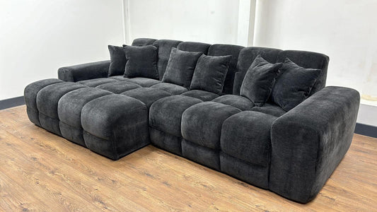 The Bubble Charcoal Black Boucle Fabric Left Hand Corner Cloud Sofa