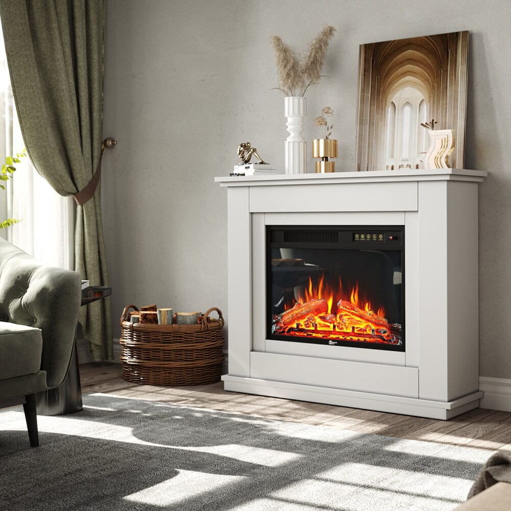 39 Inch Electric Freestanding Fireplaces White Wooden Mantel