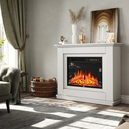 39 Inch Electric Freestanding Fireplaces White Wooden Mantel