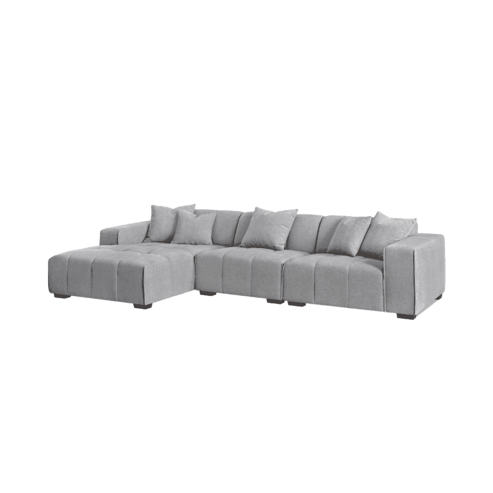 Leonard 3 Seater Cloudy Grey Boucle Fabric Left Hand Corner Sofa