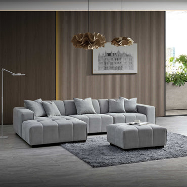 Leonard 3 Seater Cloudy Grey Boucle Fabric Left Hand Corner Sofa