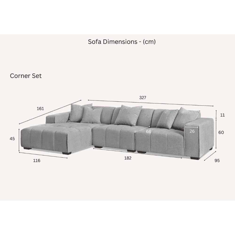 Leonard 3 Seater Cloudy Grey Boucle Fabric Left Hand Corner Sofa