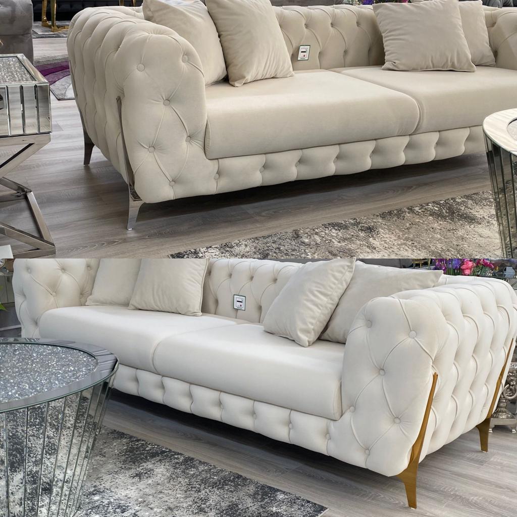 Alessio 3+2 Plush Velvet Sofa Gold Legs - 4 Colours